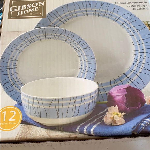 Gibson Home Classic Blue 12 Piece Dinnerware Set, - Picture 2 of 4